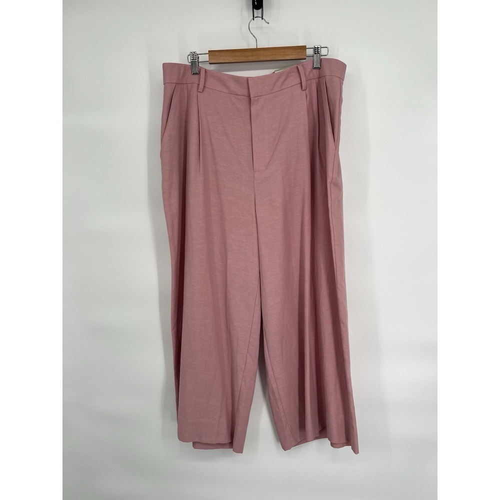 Ryegrass Womens Zephyr Pink Wide Leg Cropped Pants Sz 16 High Rise Linen Org $89
